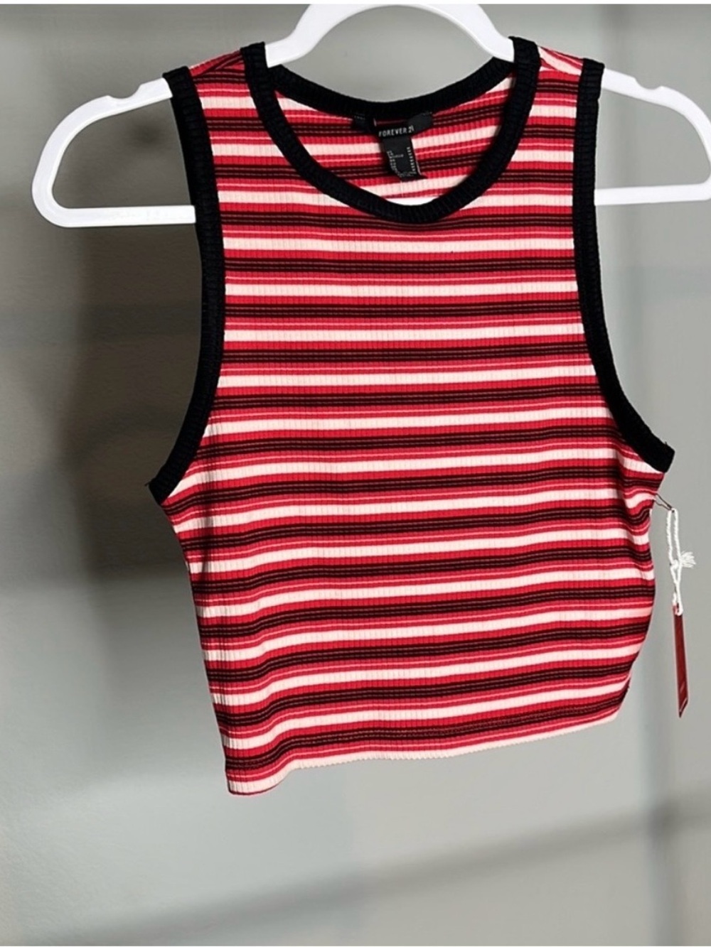 Red, Pink & Black Striped Ribbed Crop Tank
